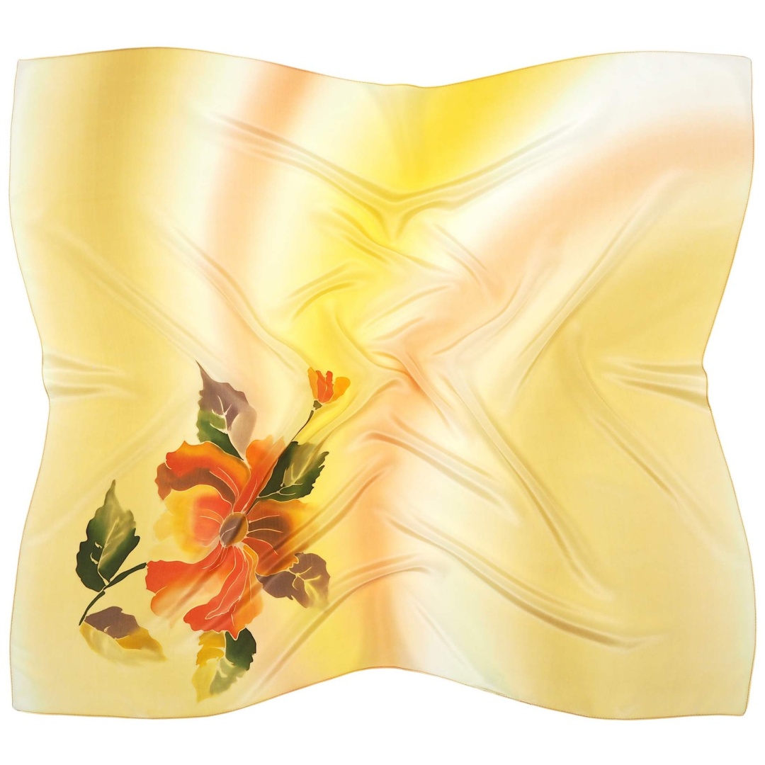 Apaszka jedwabna r�cznie malowana w kwiaty ��ta 89x81cm AM-1018